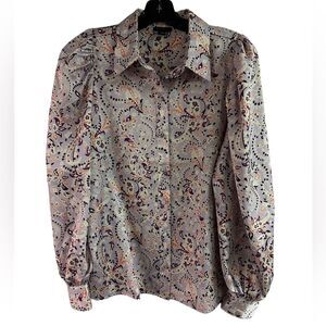 Ann Taylor Lavender Floral Satin Balloon Sleeve Top Size S